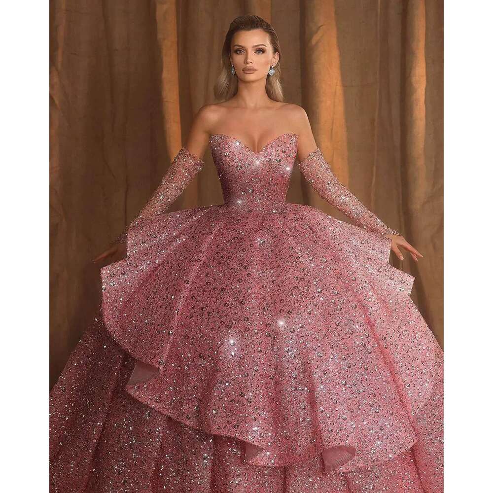 Crystals Sequins Ruched Lace Strapless Dress, Prom Dresses, Celebrity Party Dresses
