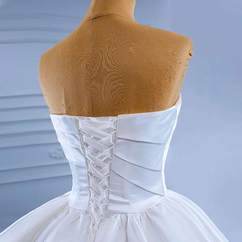 Simple Strapless Satin Custom Lace Up Back Crystal Upper Court Train Wedding Dress Woman Dresses Novia