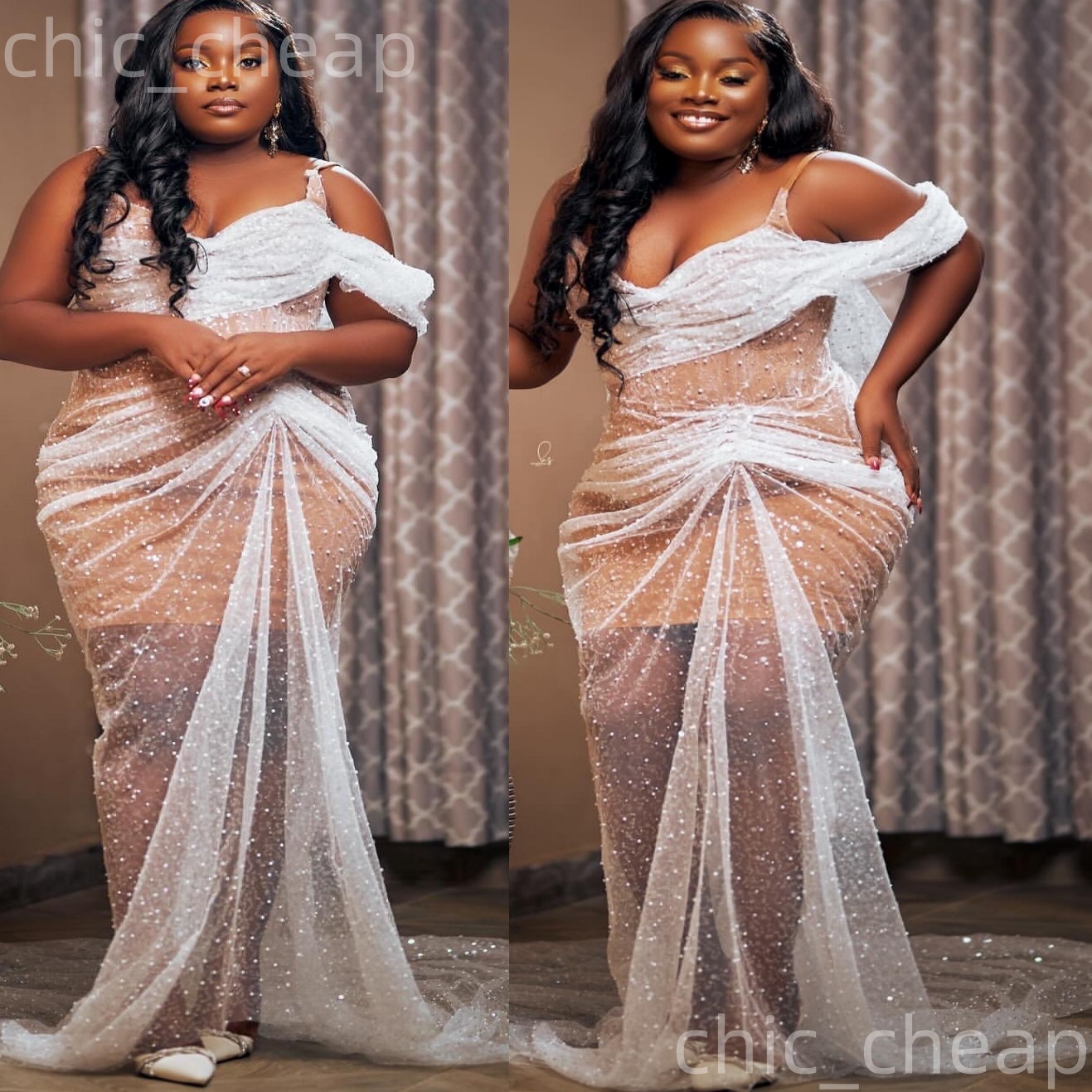 Ivory Mermaid Prom Dresses 2025 Illusion Spaghetti Sequined Evening Formal Party Second Birthday Engagement Gowns Plus Size Dress For Special Occasion