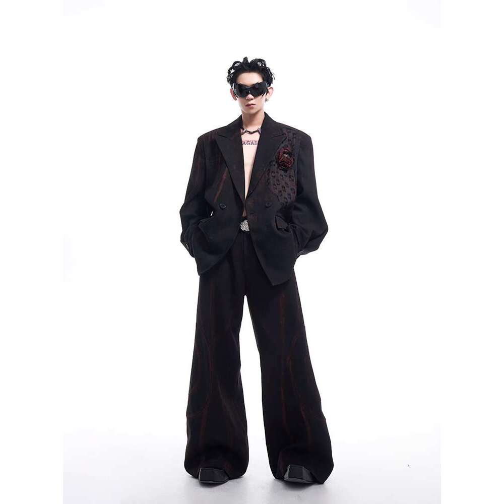 Leather Pants STARTEXCEEDED "Night Rose" Handmade Graffiti Jacket For Men's Autumn And Winter Nightlife High-End Suit coat