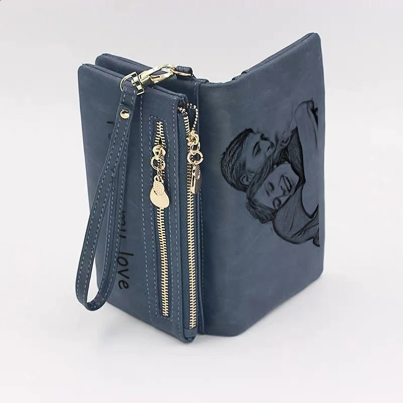 Ship from US Picture Wallet High Capacity Fashion Women Wallets Long Dull Polish PU Leather Female Customize Double Zipper Clutch 250228FBB