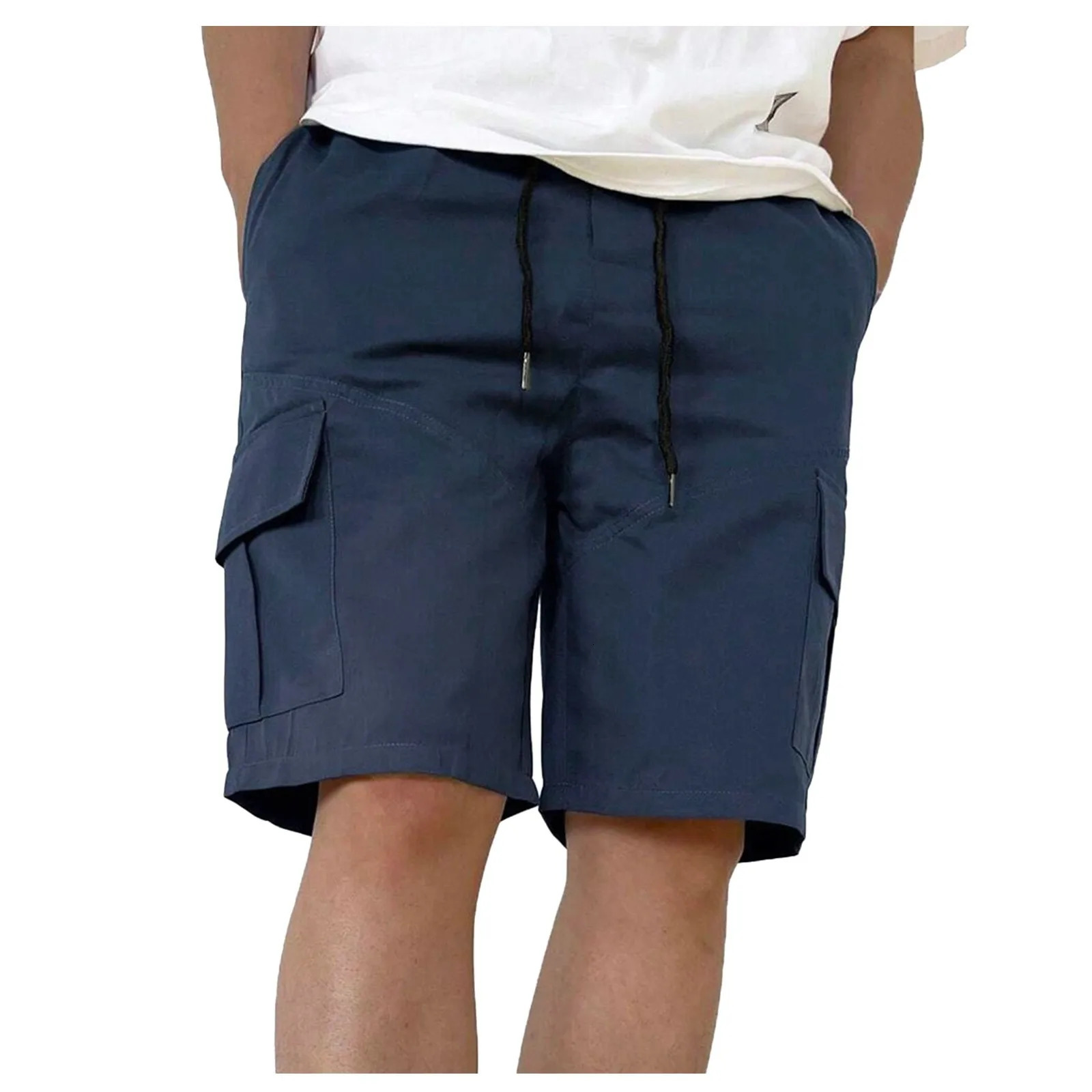 Cargo Pants Men Summer Oversize Lightweight Solid Color Multi Pocket Tie Sports Shorts Drawstrings Casual Hiking Shorts 250225