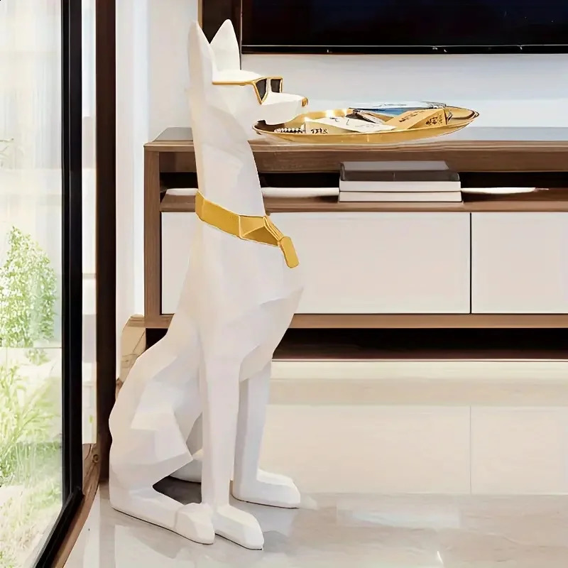 Resin Doberman Dog Statue y Interior Side Table Puppy Sculpture Charming Pinscher Figurine Tray Home Decoration 250228