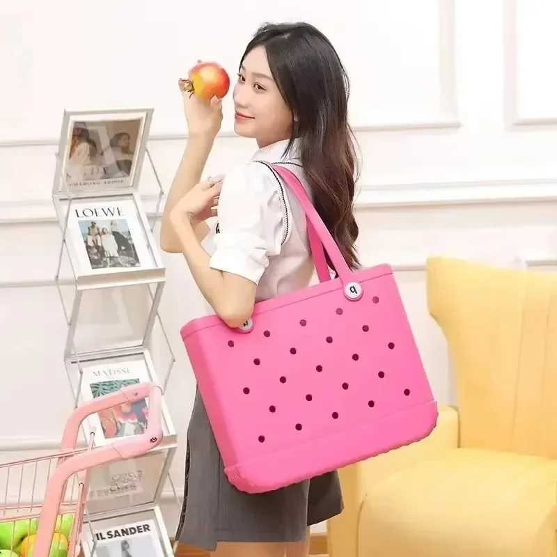 Rubber Women Bogg Bag Fashion Summer Pool Shoulder Handbag EVA Large Capacity Shopping Basket Female Pool Tote Beach Jelly BagC250228