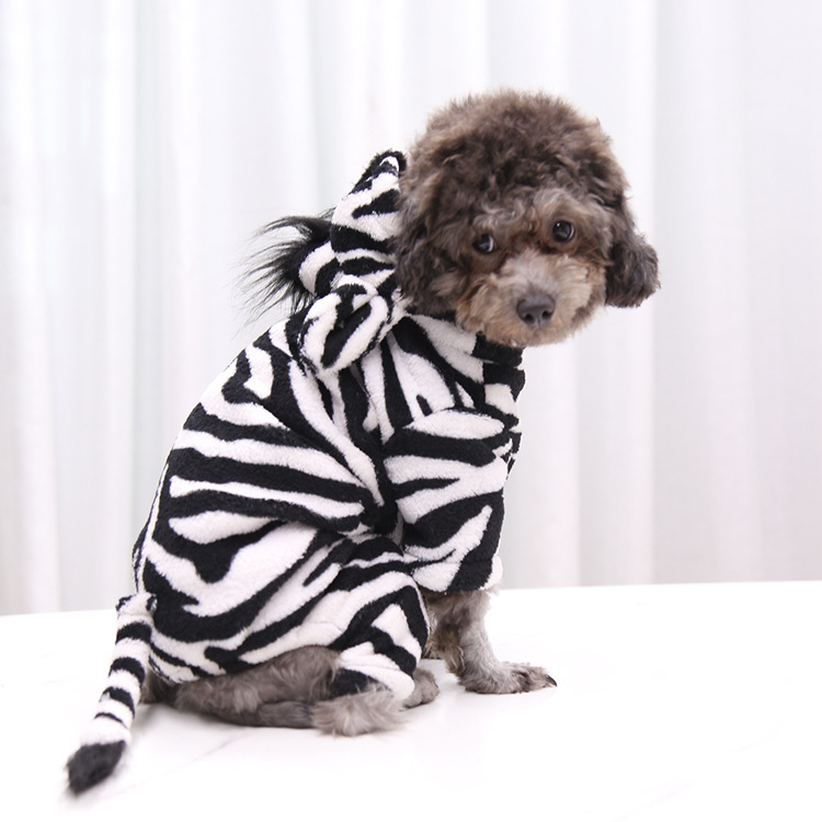 Wholesale Fall - Winter Thickened Flannel Four - Legged Pet Clothes in Zebra - transformation Design for Small, Medium and Large Dogs, Cats