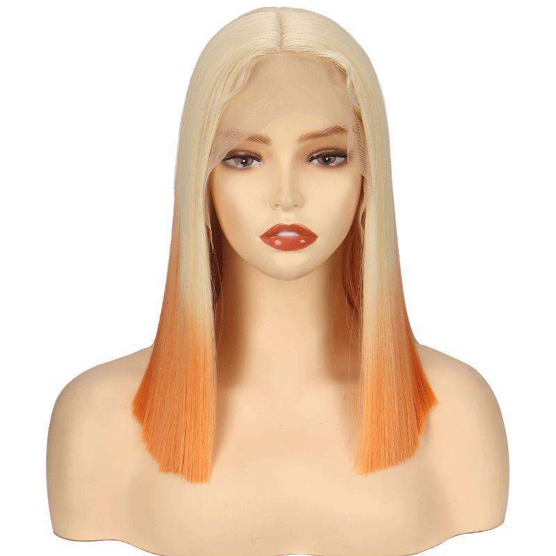 HD Front Lace Wig Front Wig Women S Hand Hook Bobo Head Short Straight Synthetic Headband Lace Wigs Orange