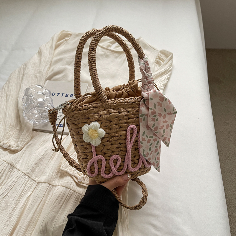 Fashionable straw crossbody summer handmade woven bucket women's niche vacation beach bag, vegetable basket #swissmilitary