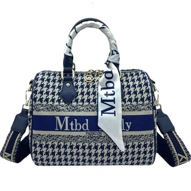 Versatile Thousand Bird Check Handbag Pillow Retro Printing Ladies Shoulder Bag Fashion Leather Girls Crossbody Embroi