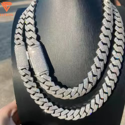 New Fashion Design 20 Mm Ice Out Moissanite Diamond Cuban Chain Hip-hop Moissanite Necklace for Men and Women