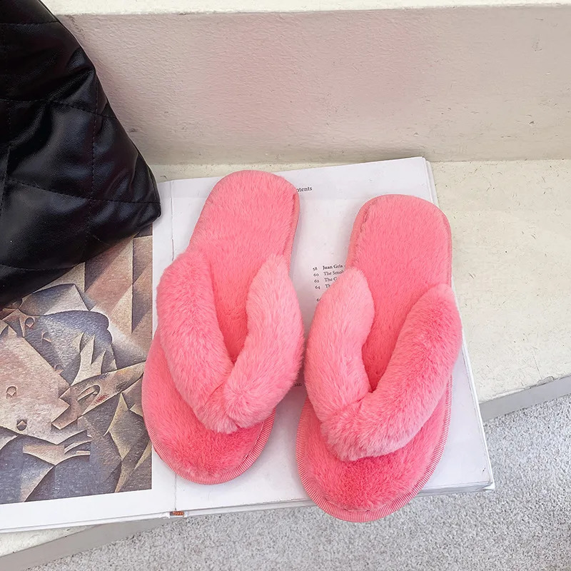 Winter Women House Slippers Faux Fur Warm Flat Shoes Female Slip Home Ladies Slippers Size 36-43 Wholesale 250227