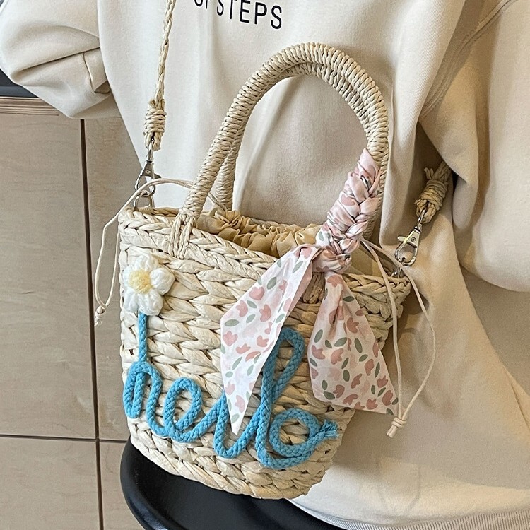 Fashionable straw crossbody summer handmade woven bucket women's niche vacation beach bag, vegetable basket #swissmilitary