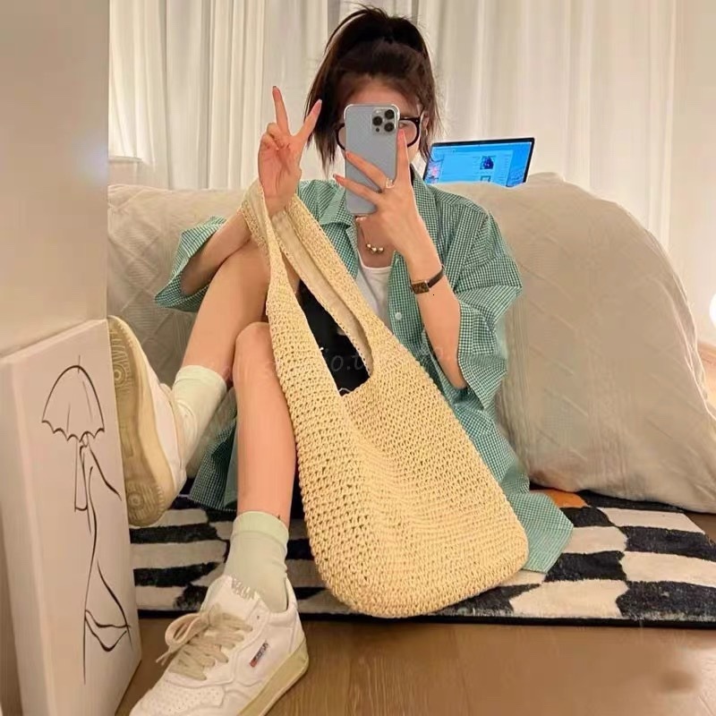 Summer seaside vacation hollow grass ins large capacity handbag beach rattan woven bag for women #swissmilitary