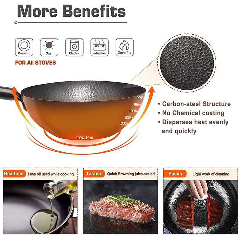 High Quality Iron Wok Traditional Handmade Iron Wok Non-stick Pan Non-coating Gas Cooker CookwareC250228