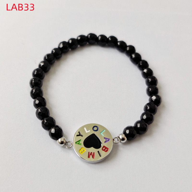Fashion Women Girls Silver Gold Stainless Steel Round Black White Bead Letter Drop Oil Bracelets Jewelry Pulsera A Gift