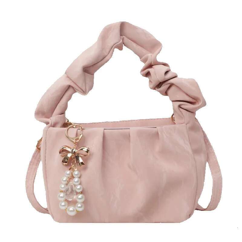 Fashion Chinese Girls Shoulder Handbag Tote Wrinkled Clouds Women's Underarm Bag Pearl Decoration PU Material