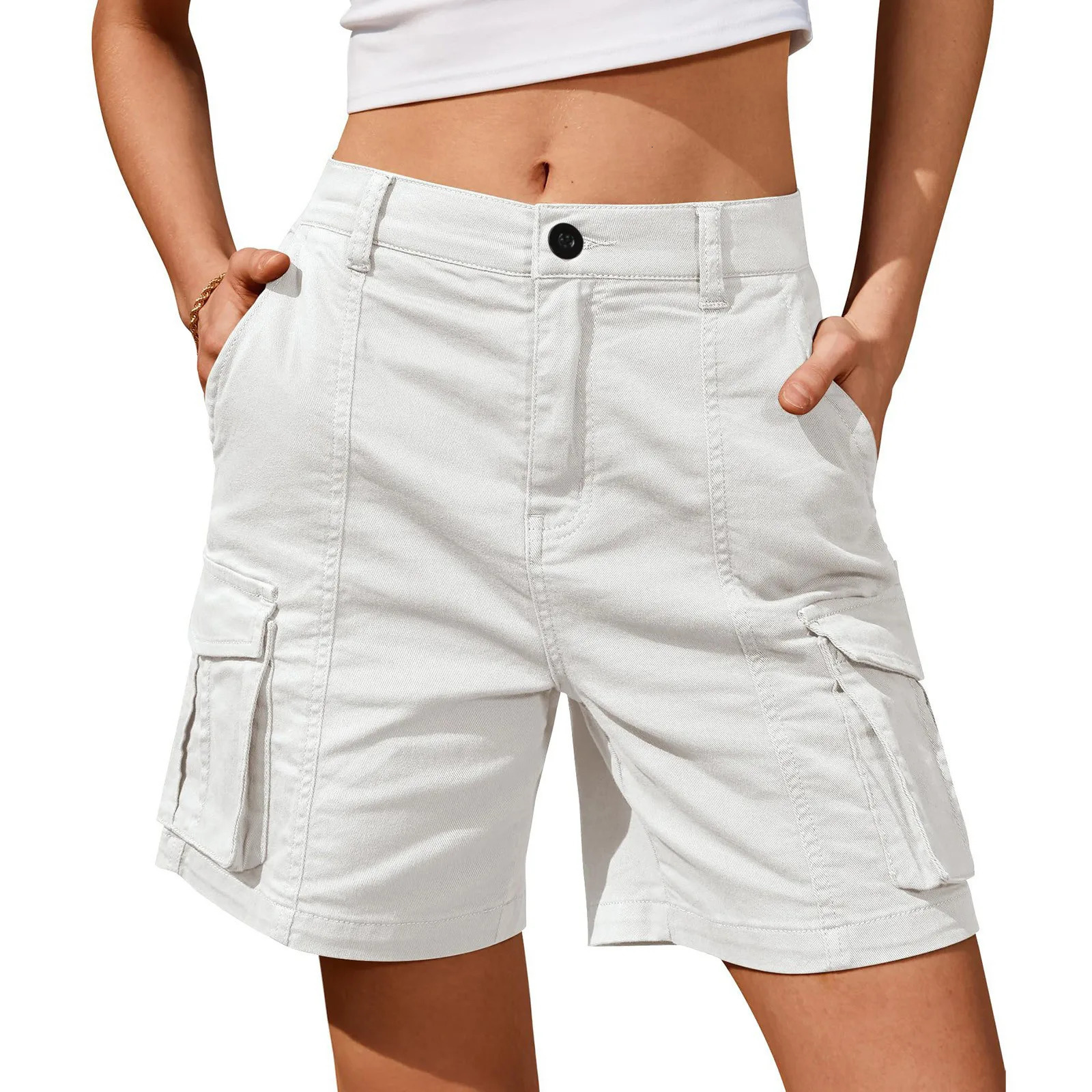 Shorts For Women Cargo Shorts Knee Length Elastic Waist Long Shorts Pants For Summer Casual American Style Streetwear 250227