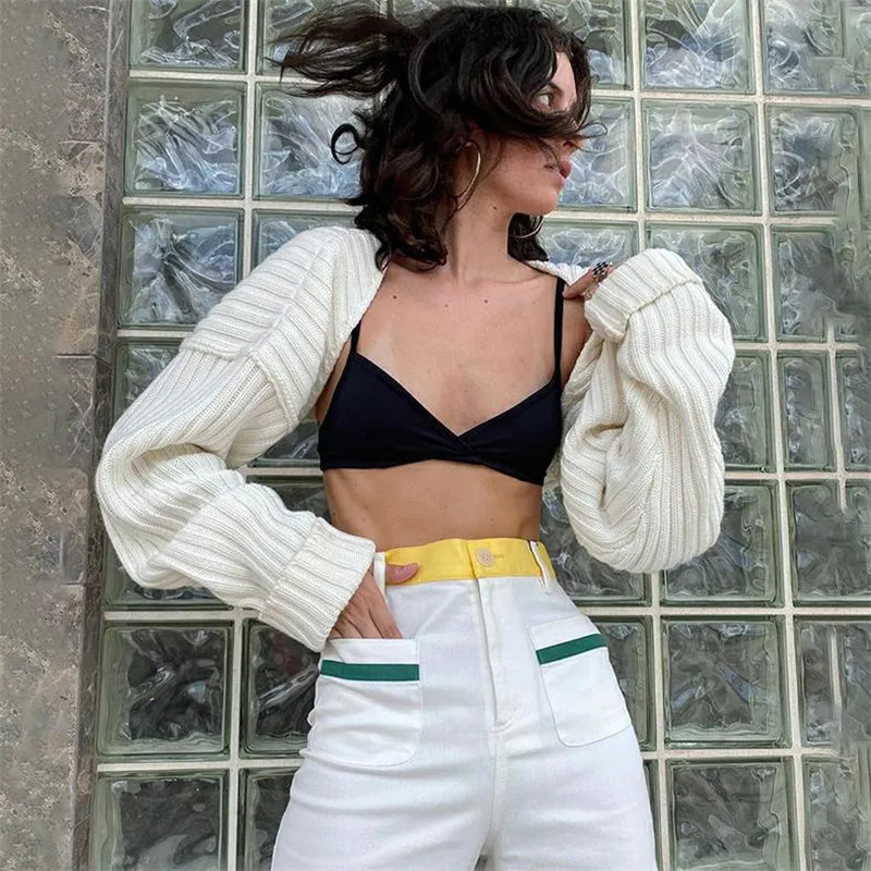 Womens Hollow Out Knitted Sweater Ladies Drop Shoulder Long Sleeve Crop Top Y2k Cardigan Short Sweatshirt 250225