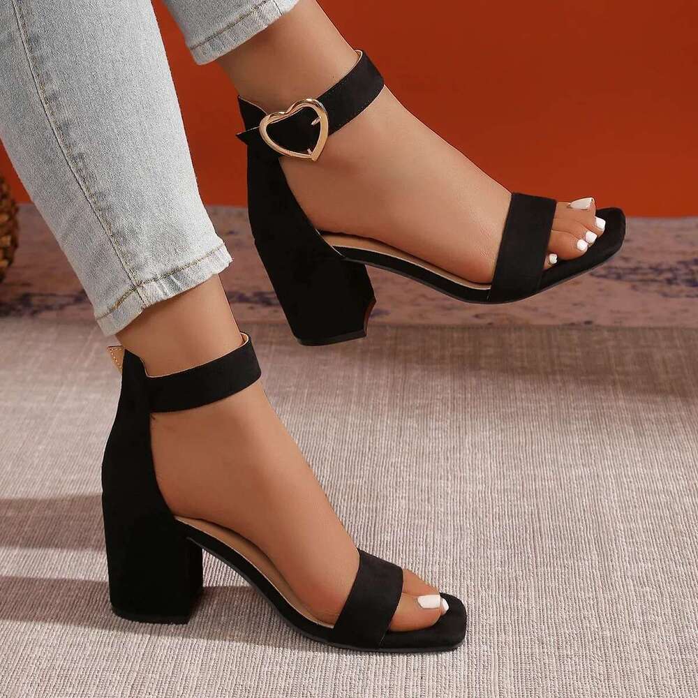 Women New Summer Fashion Medium High Heels Outdoor Elegant Wedding Shoes Bridal Plus Size Buckle Strap Sandals
