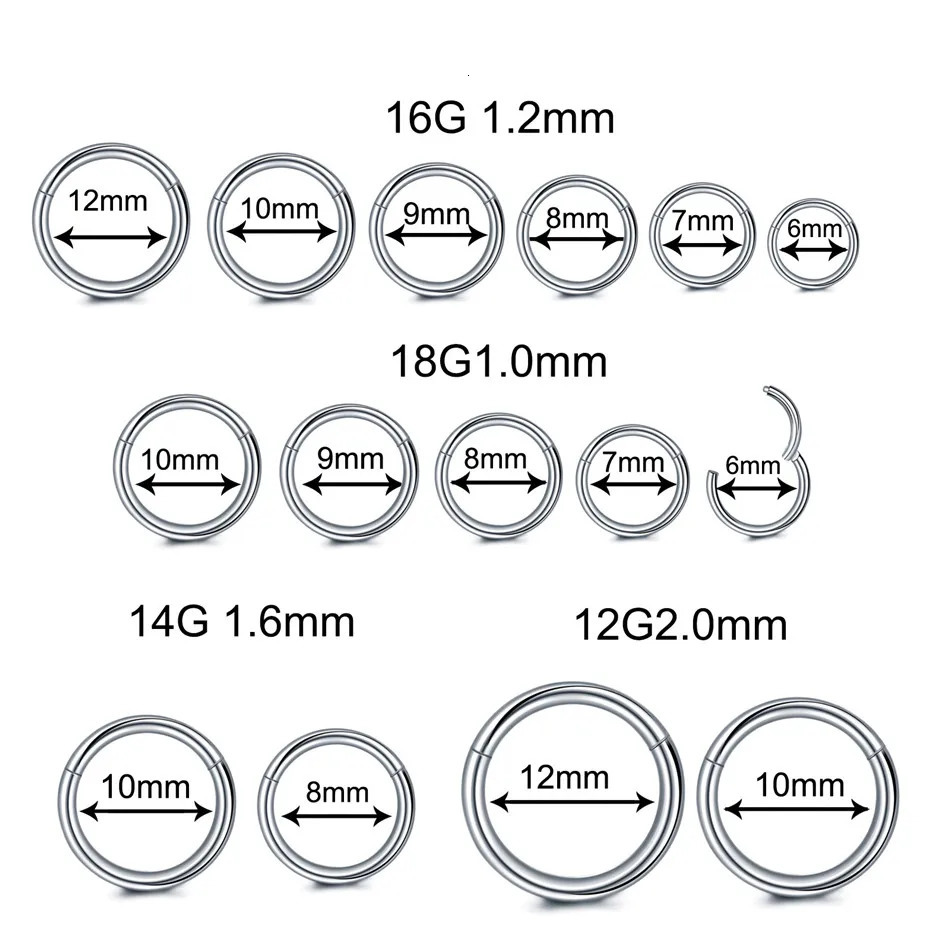 50/100Pcs Round Ear Helix Hoop Earrings 16G 20G Stainless Steel Hinged Segment Nose Piercing Body Jewelry Wholesale 6-16mm 250227