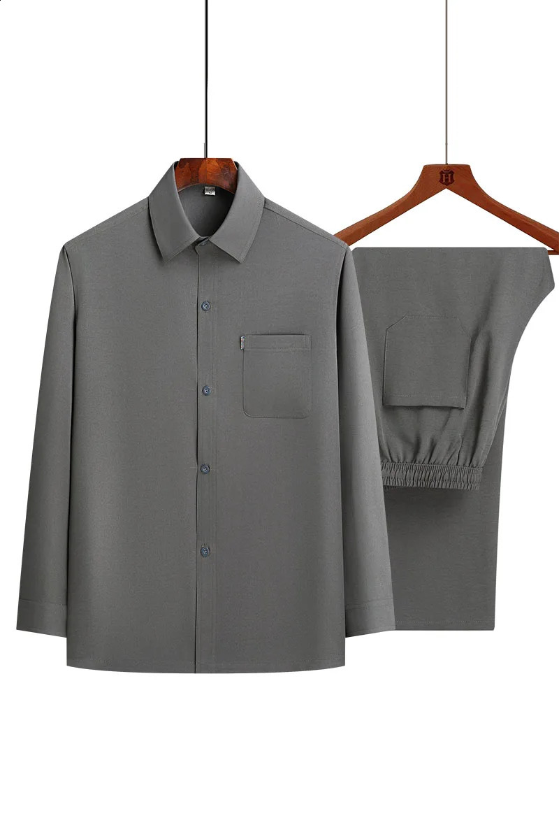 Shirts Pants chinese style autumn men long sleeve Sportswear Mens Casual Sets Male Fashion shirt and trousers size M4XL 250228