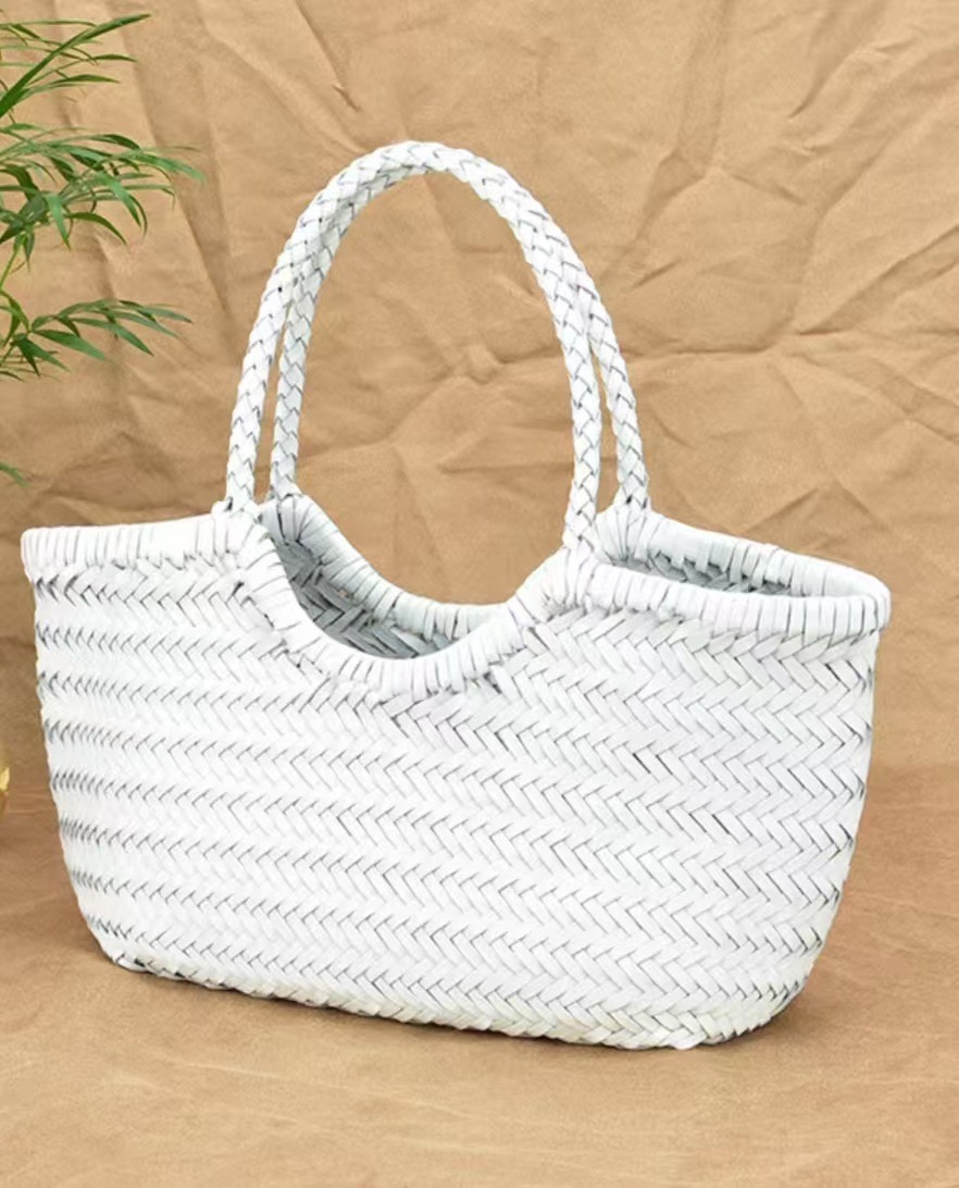 New Hand woven leisure vegetable basket bag with inner vintage shopping 240913