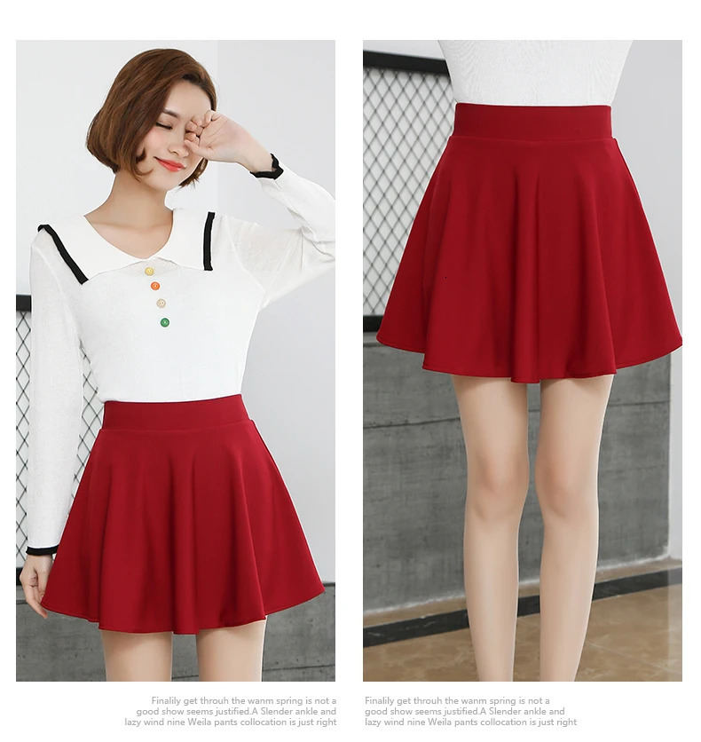 Womens Plus Size Basic Versatile Stretchy Flared Casual Mini Skater Skirt Kawaii Harajuku Korean Style Tennis Skirts 250227