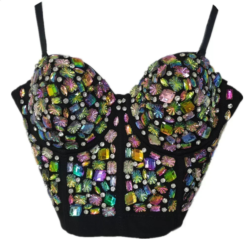 Punk Corset Diamond Tank Top Women Bra Stage Party Camis Sequin Shirt Woman Clothes y2k Blouse Crop Tops Ladies Shaper 250224