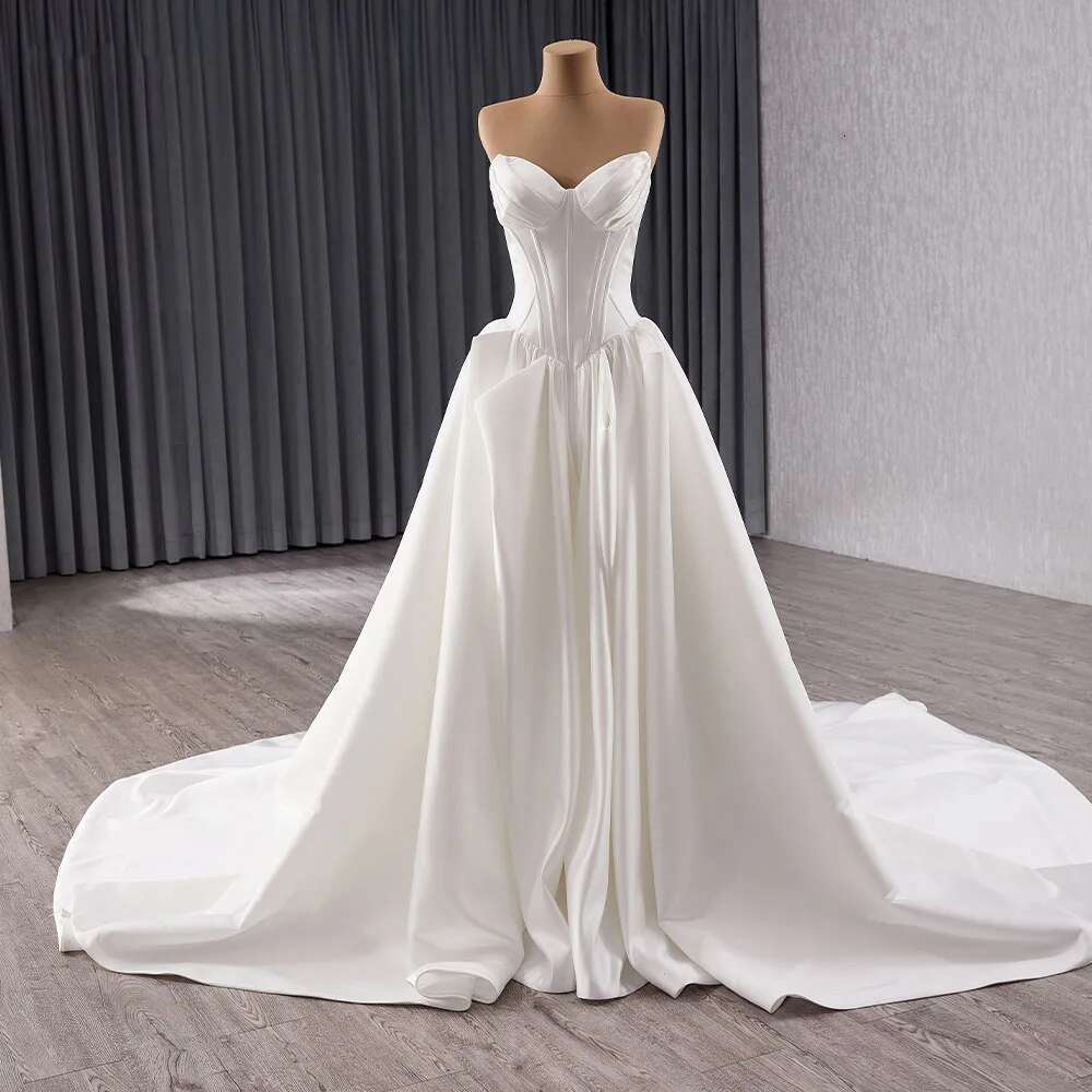Vintage one ha strapless wedding for female bride satin promotion court formal train novia dresses custom