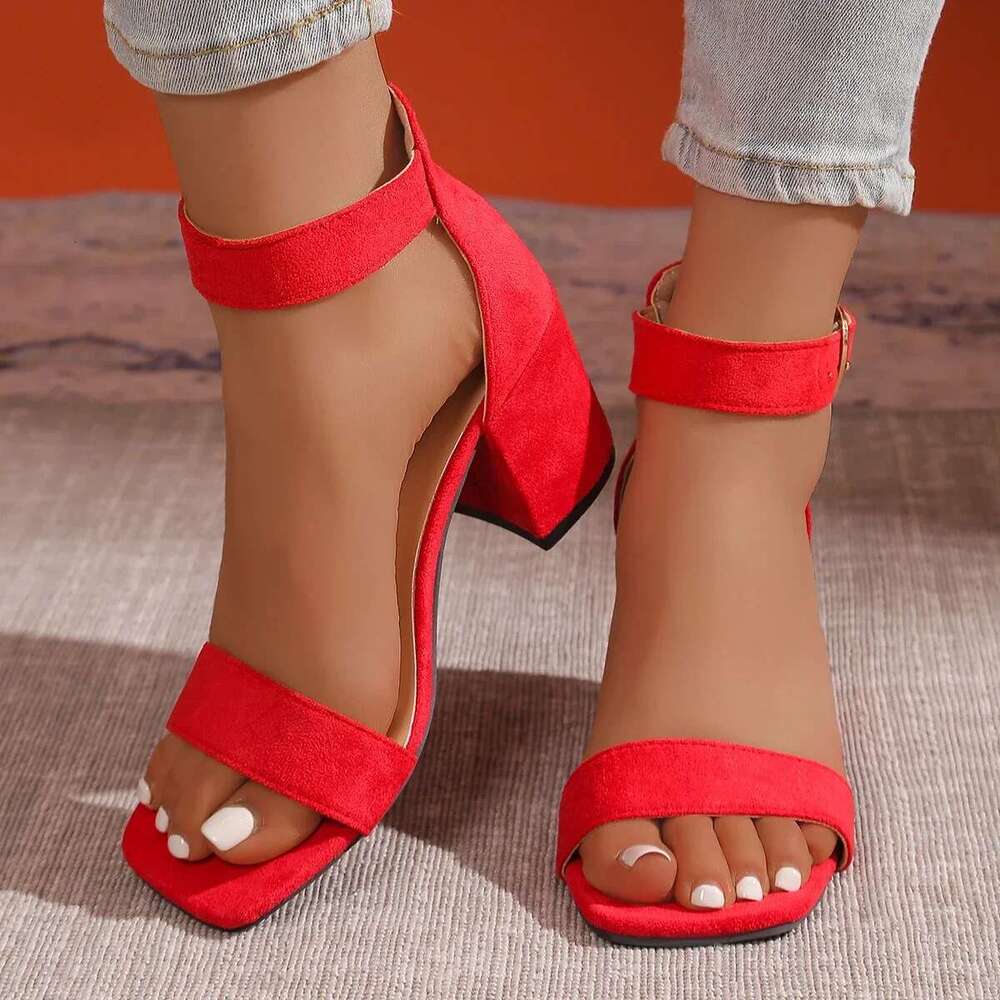 Women New Summer Fashion Medium High Heels Outdoor Elegant Wedding Shoes Bridal Plus Size Buckle Strap Sandals