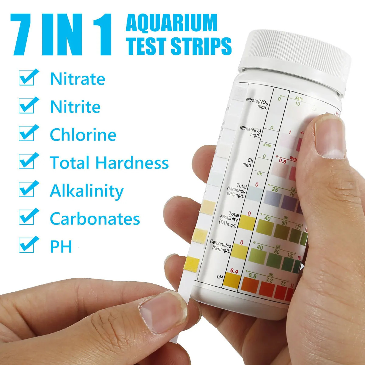 100Pcs Aquarium Test Strips Water Quality Test Strip 7in1 Fish Tank Test Kit Freshwater Saltwater Aquarium Water pH Test Strips 250226