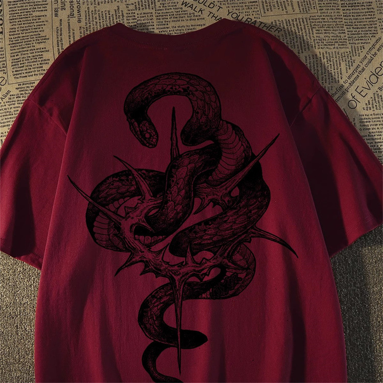 Designer's High-precision Snake Print Round Neck Men's And Women's T-shirt Summer Vibe Street Style Dark Short Sleeved Fashion Brand Fr