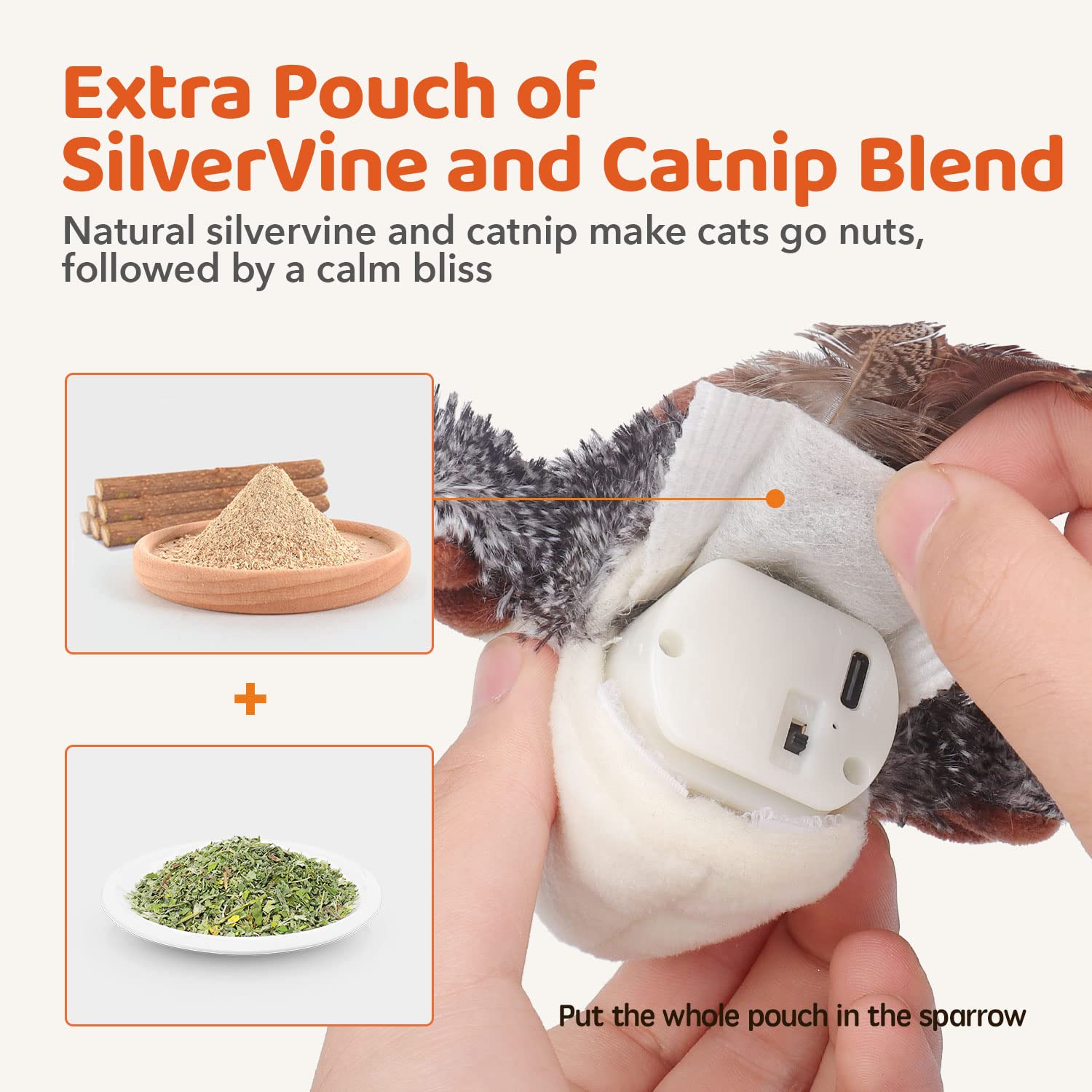Cat Toys Rechargeable Flapping Bird Sparrow,