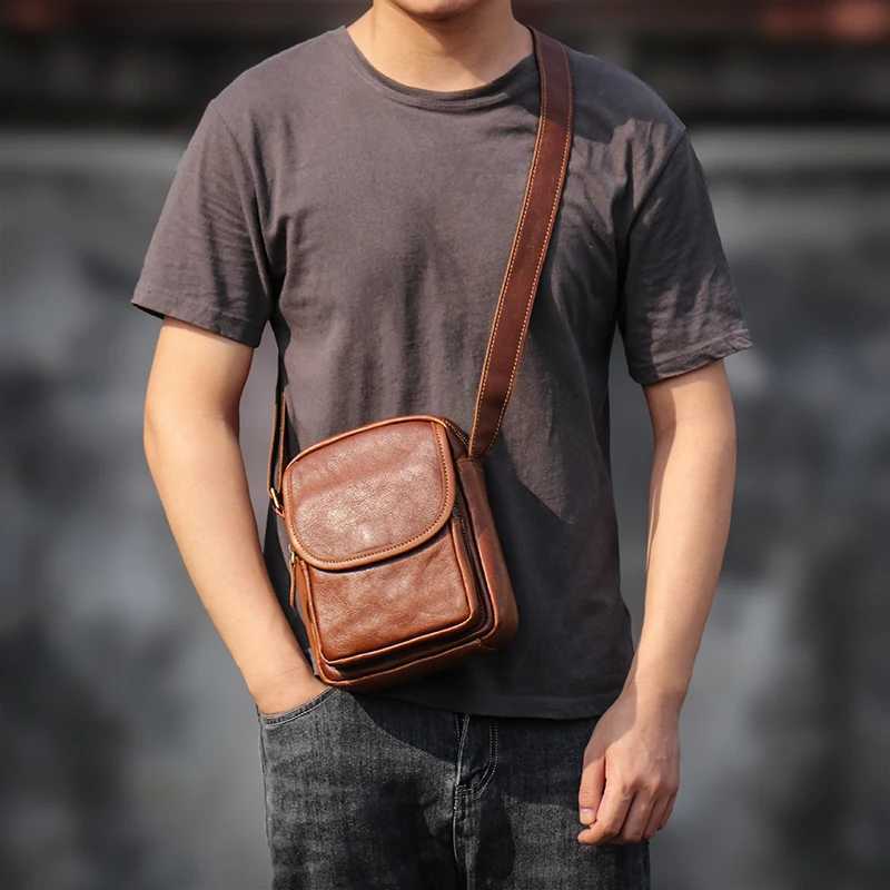 2025S Designer GURO High Quality Head Layer Cowhide Bag Mens Genuine Leather Small Crossbody Mans Satchel Daily Mobile PouchC250222 Shoulder crossbody
