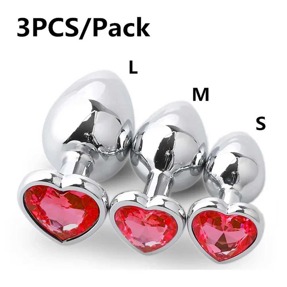 Anal Plug 3 Sizes Heart Metal Crystal Anal Plug for Women Removable Stainless Steel Butt Plug Men Stimulator Anal Sex Toys Dildo W250618