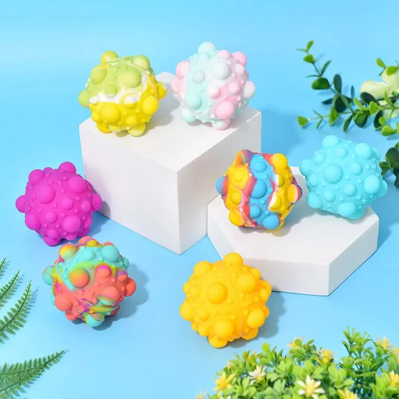 Pet Rainbow Ball Cat Push Bubble Antistress Cube Decompression Toys Squeeze 3D Elastic Ball Stress Relief Sensory Toy For Kids