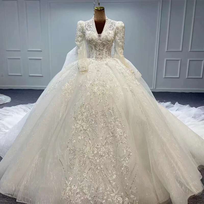 Custom Modern Dress Bride, V Neck Organza Ball Gown, Wedding Dresses For Women, Beads, Sequins, Lace, Robe Marriage