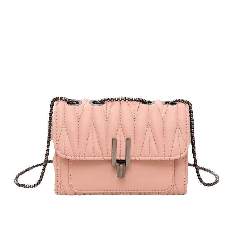 Fashionable Gge Girl Crossbody New Little Fragrance Chain Shoulder Simple Solid Color Crinkled Women's Bag PU