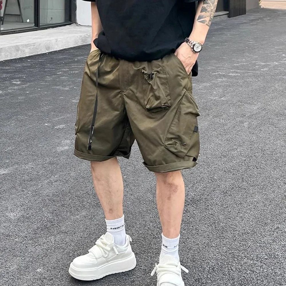 Summer Mens Workwear Shorts Simple American Style Retro Solid Color Loose Creativity Pockets Versatile Casual Daily Shorts 250225
