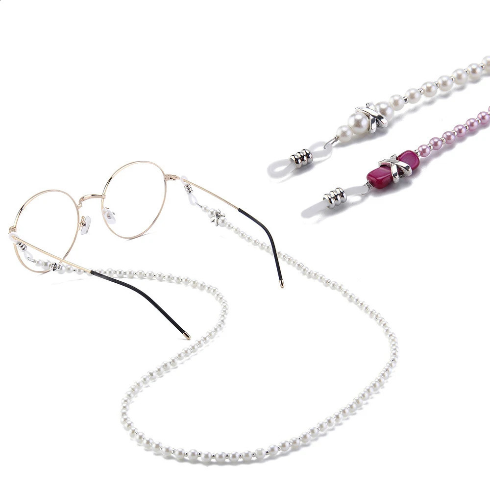 10pcs Imitation Pearl Beaded Women Girl Reading Spectacle Sunglasses Eyeglasses Cord Chain Glasses Anti Slip Holder C052 250221