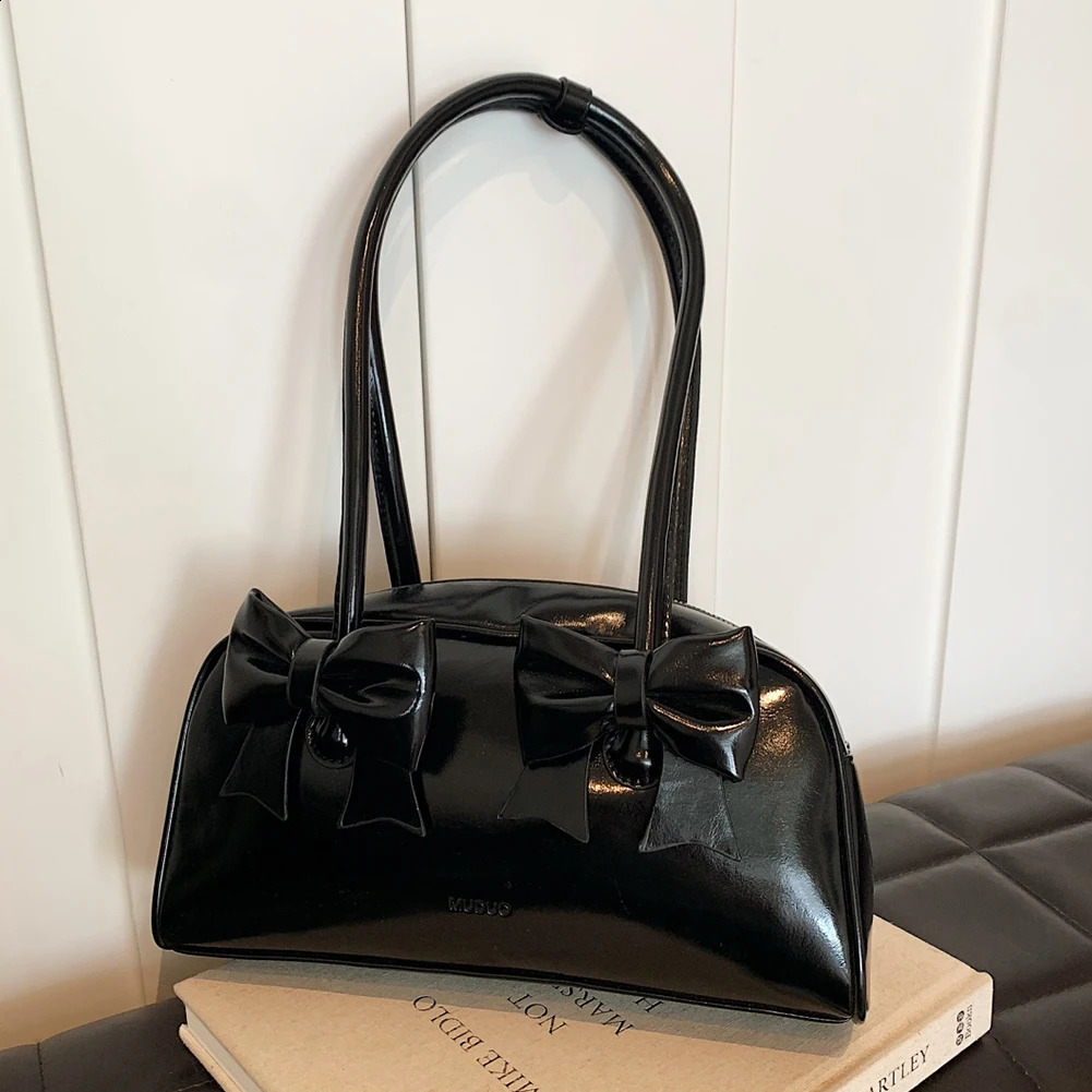 Ship from US Women Shoulder Bag Bowknot Pu Leather Boston Tote Solid Color Handbag Shopping 250227FBB