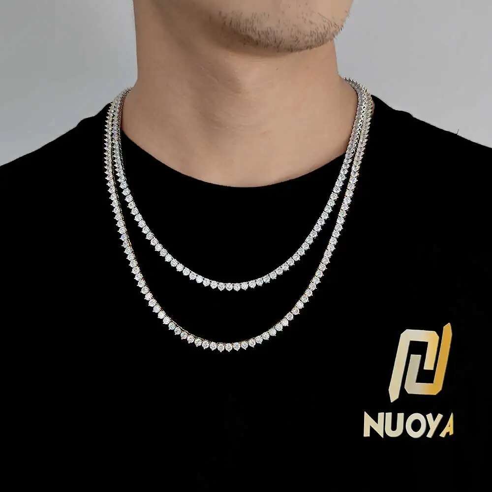 Hip Hop Jewelry 4mm Iced Out Dia Tennis Chain Sier/Gold Plated CZ 3 Claws Necklace Gift for Women/Men