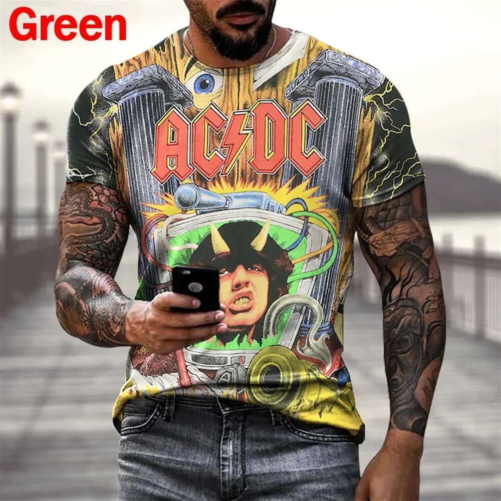 Men's and Women's Graphic Short Sleeve T-Shirt, College Hip Hop T-Shirts, 3D Casual T-Shirts, Rock Fashion, ACDC Music, Personality, New