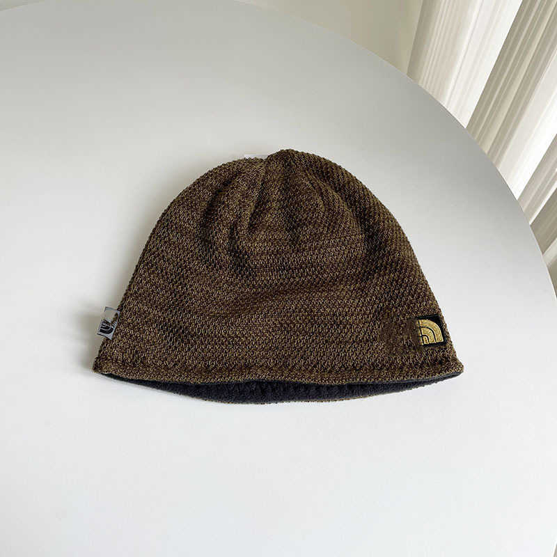 BeanieSkull Caps Adult autumn and winter doublelayer knitted hat with embroidered letters on both sides wool hat for cold protection and warmth cyclin