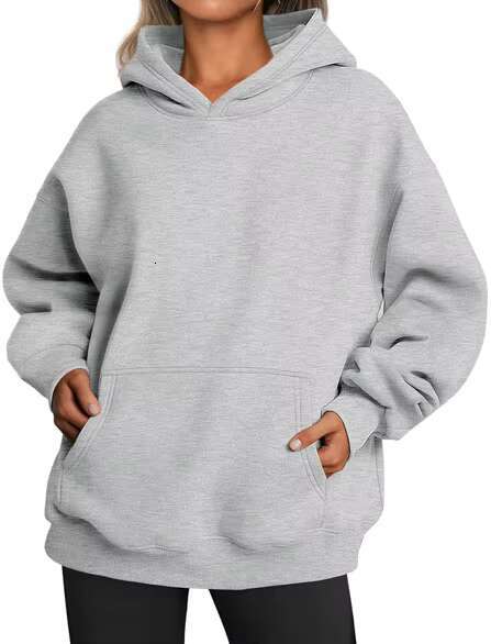2025 Women's Autumn And Winter New Solid Color Loose Hooded Long-Sleeved Hoodie