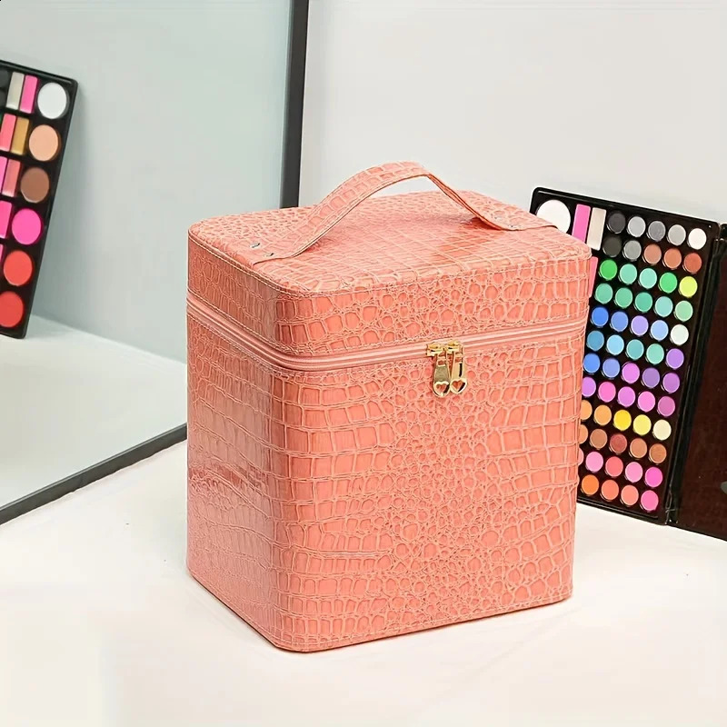 Ship from US 1pc e Pattern Makeup Case With Handle Large Capacity Zipper Cosmetic Train Travel Organizer For Women Bag 250227FBB