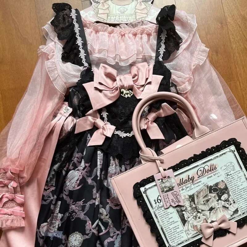 Vintage Sweet Pink Handbags For Women Classic Large Capacity Lolita Bow Shoulder Teenage Girls PU Tote Bag Haruku