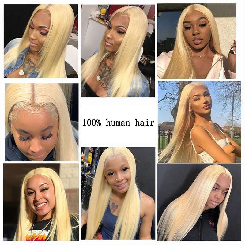 HD Front Lace Wig Hand Woven Lace Wig For Women With Long Straight Hair Lace Front Human Hair In Gold
