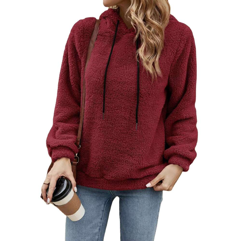 Europe And America Fall/Winter New Style Classy Knitted Solid Color Hooded Sweatshirt