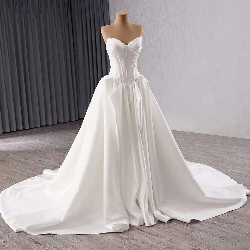Vintage one ha strapless wedding for female bride satin promotion court formal train novia dresses custom