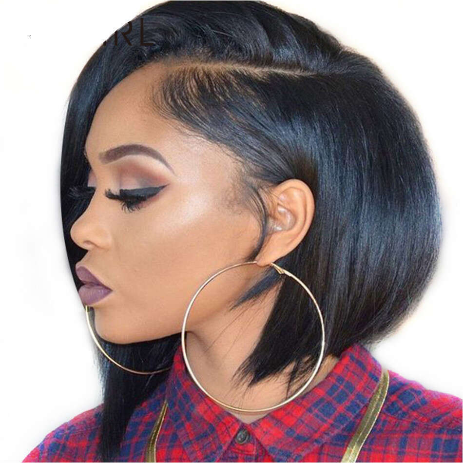 HD Front Lace Wig Hand Hook Front Wig Female BOBO Medium Split Short Straight Fiber Headset Lace Wigs Black